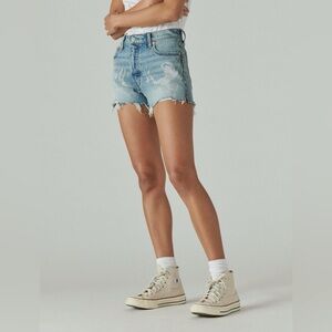 NWT Lucky Brand Legend Bowie High Rise Mom Short Graphic Raw-Hem Shorts
